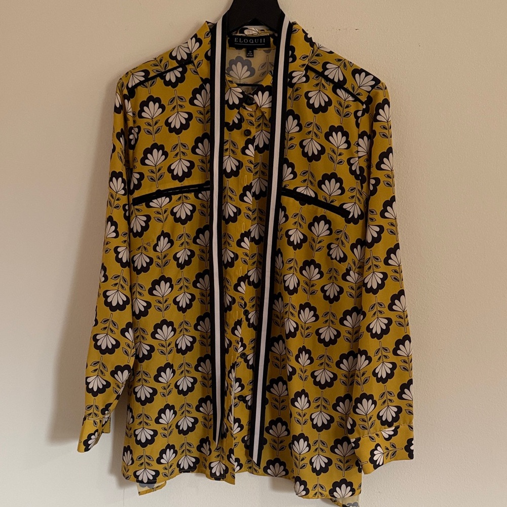 Eloquii Yellow and Black Pattern Blouse